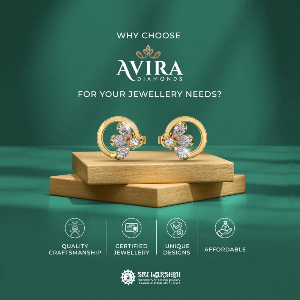 "Why Choose AVIRA Diamonds" campaign creative with brand trust icons