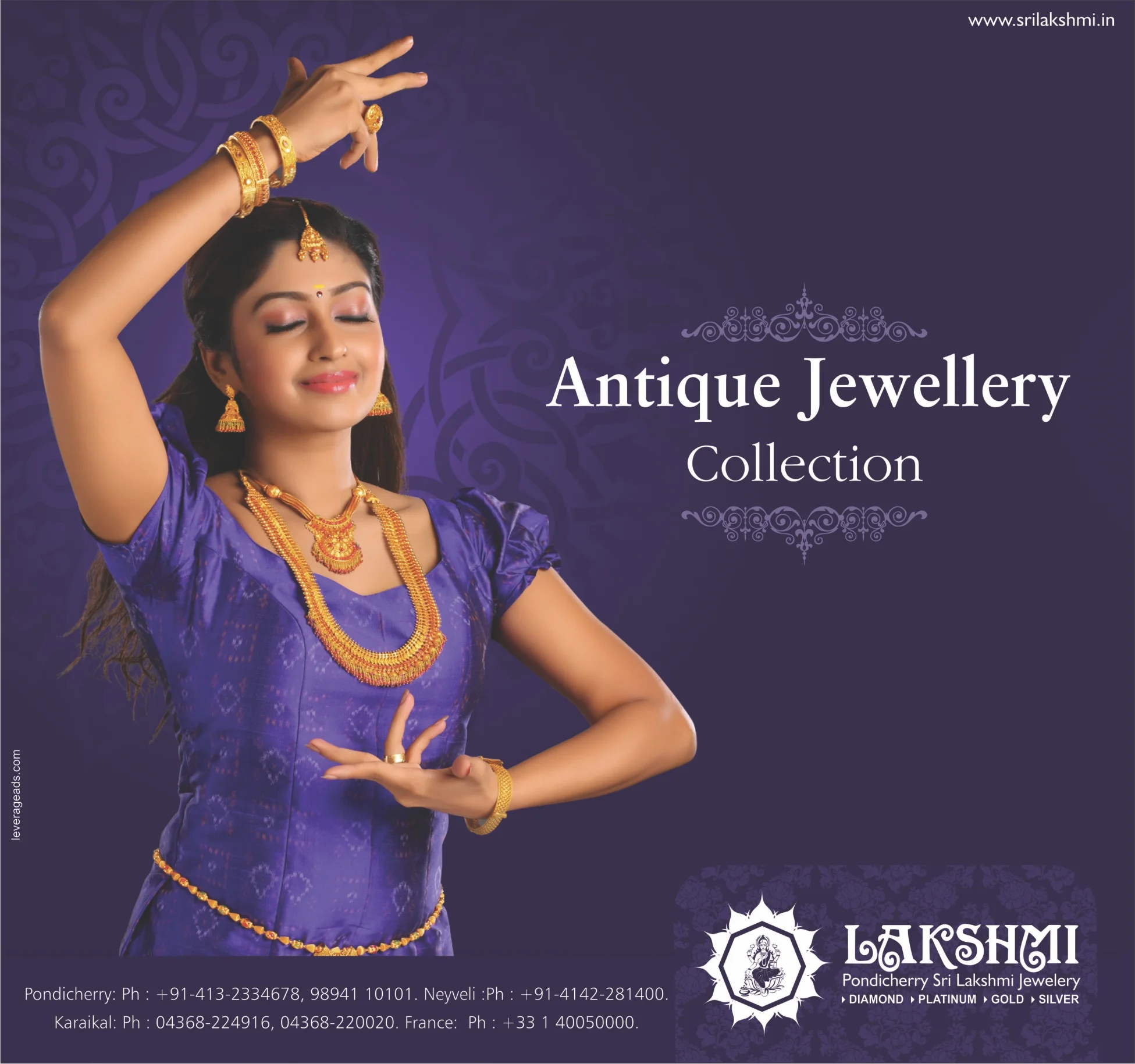 Antique jewellery collection campaign photography with a classical dance pose