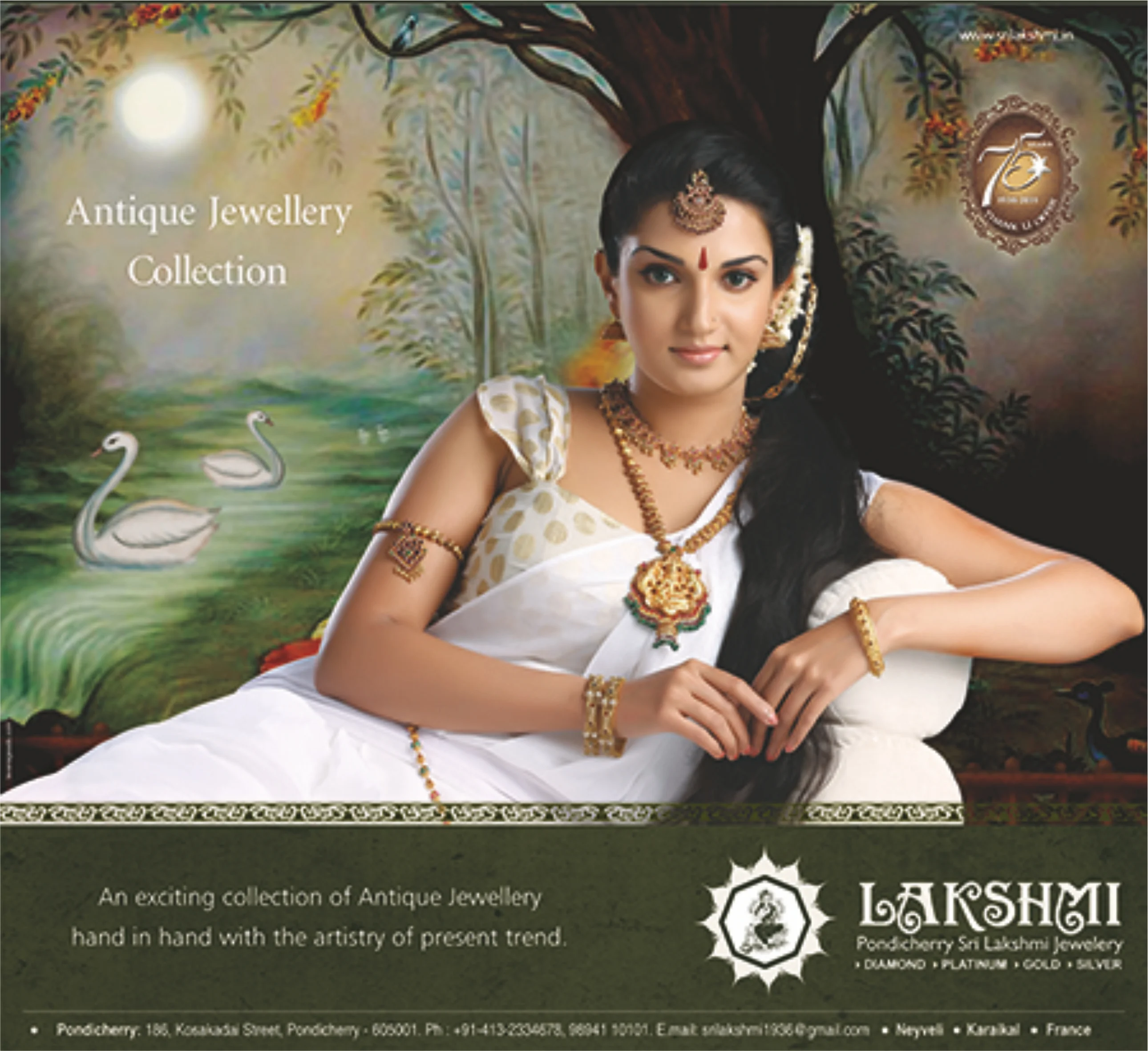 Antique jewellery collection campaign photography with a painted heritage backdrop