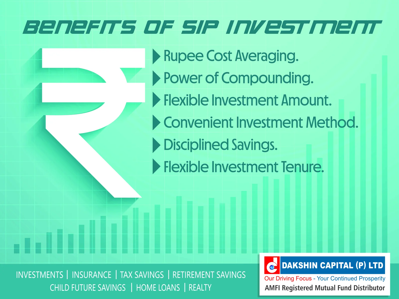"Benefits of SIP Investment" infographic for Dakshin Capital