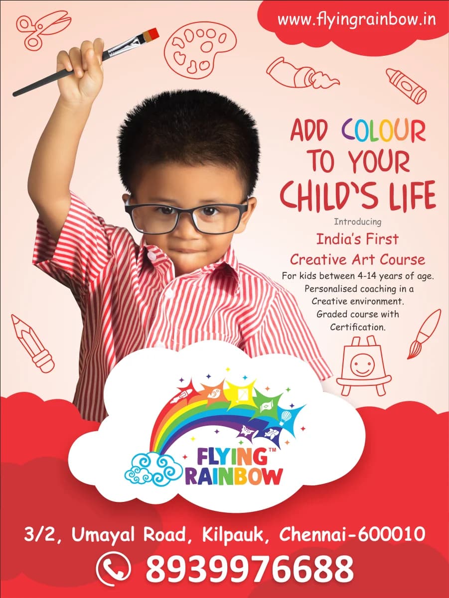 "Add Colour to Your Child's Life" creative art course campaign poster