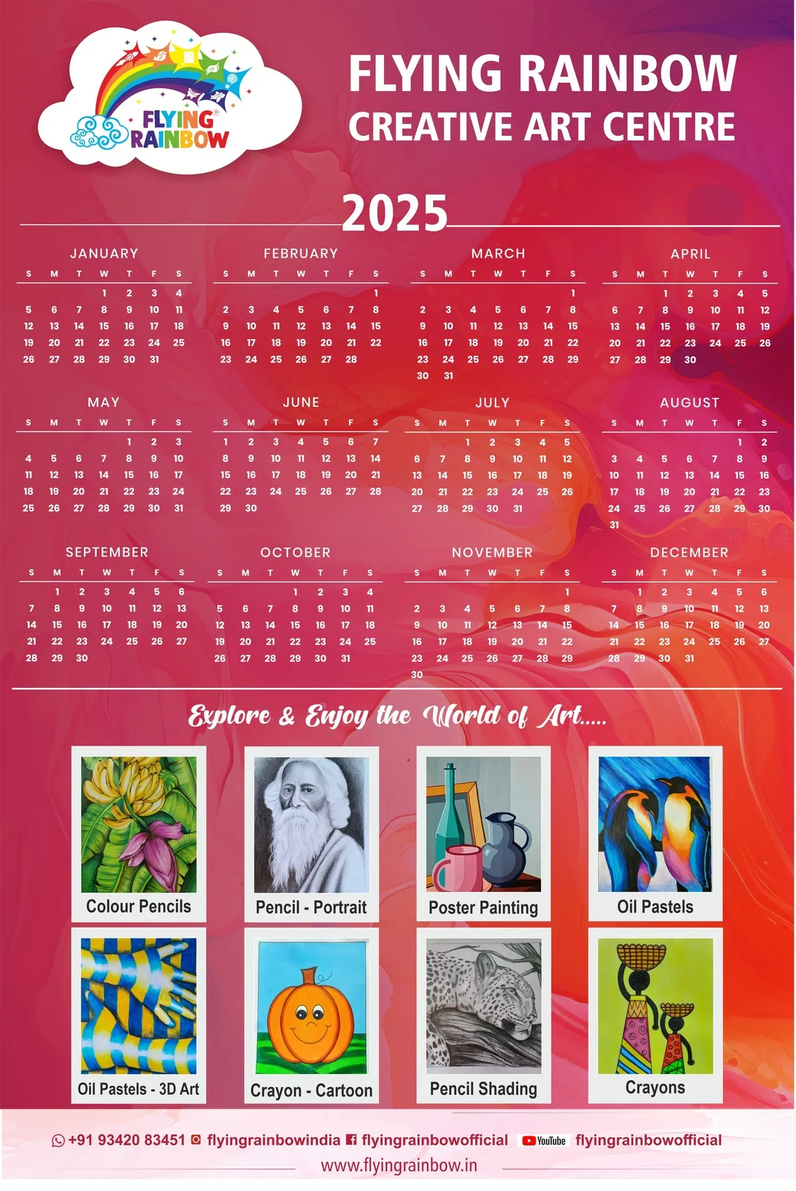 Flying Rainbow 2025 desk calendar featuring student artwork
