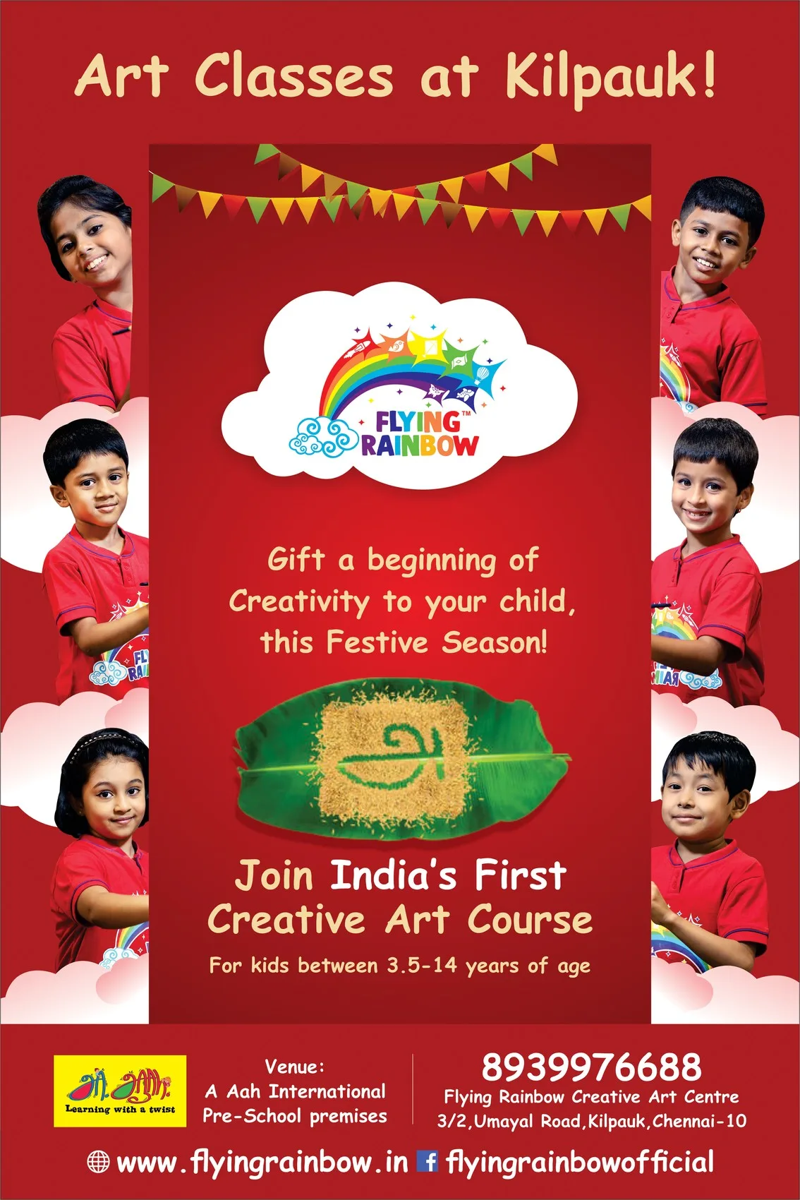 Flying Rainbow festive Vijayadashami admissions campaign poster