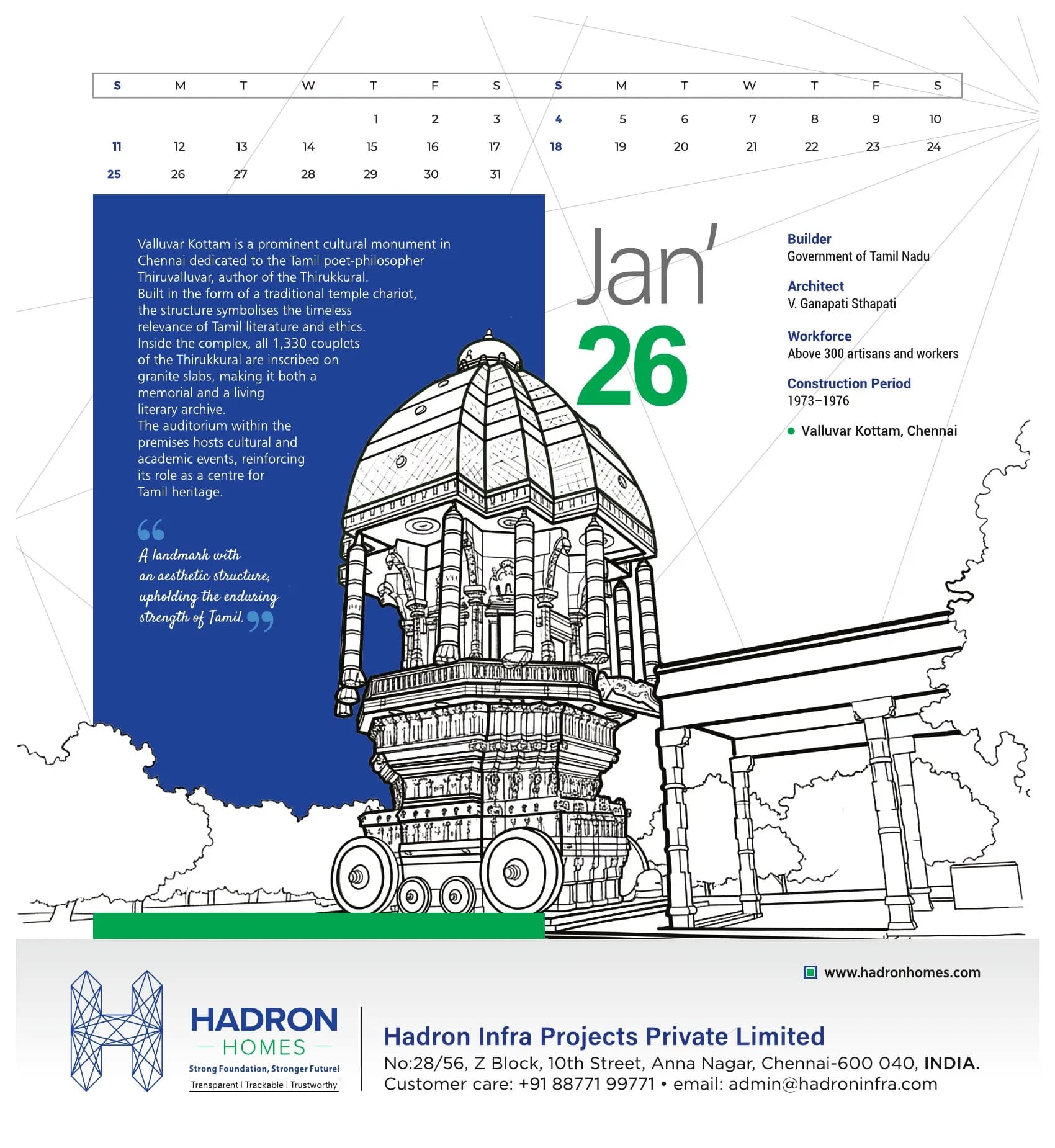 January illustrated month spread, Chennai architecture