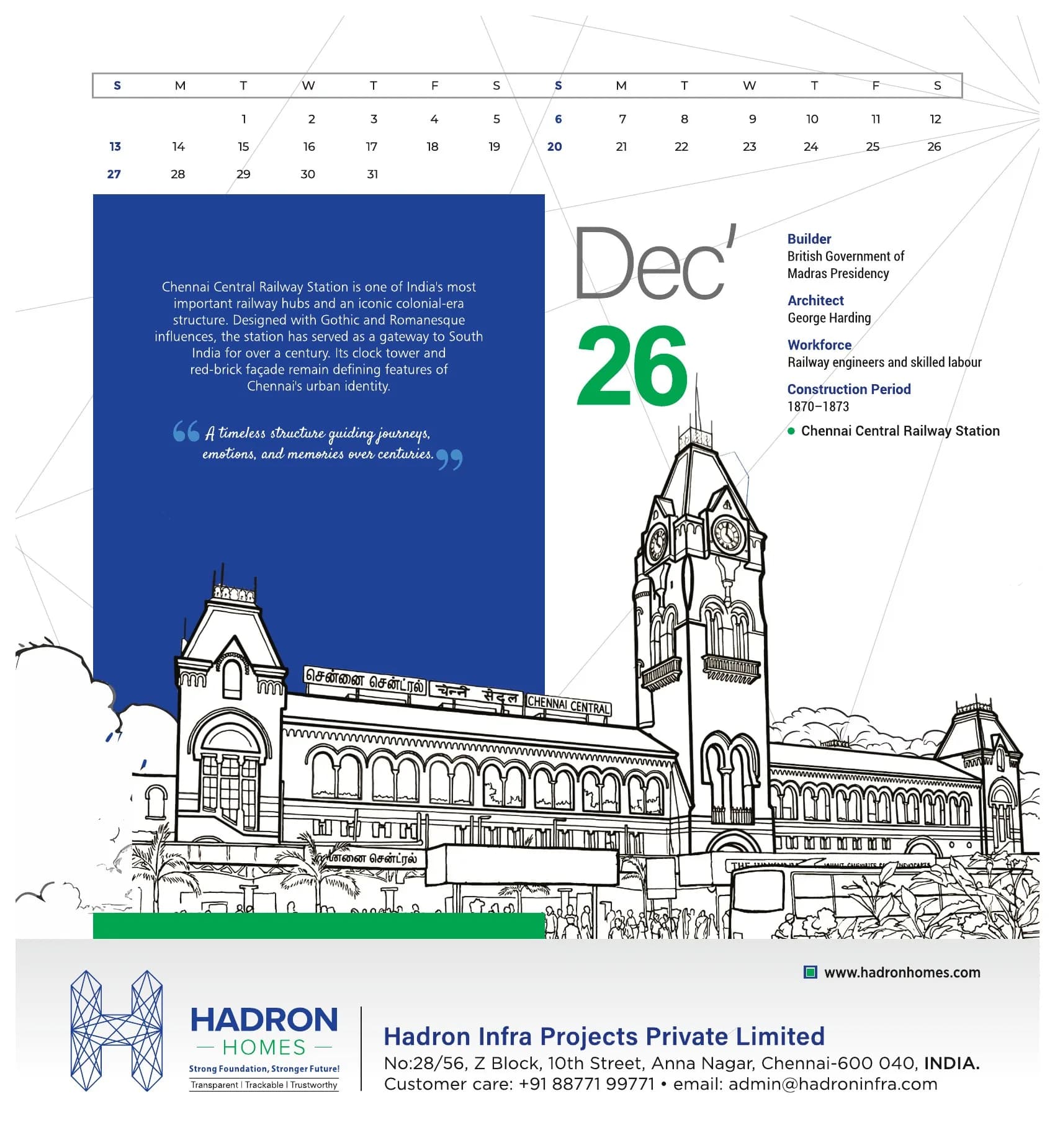 December illustrated month spread, Chennai architecture