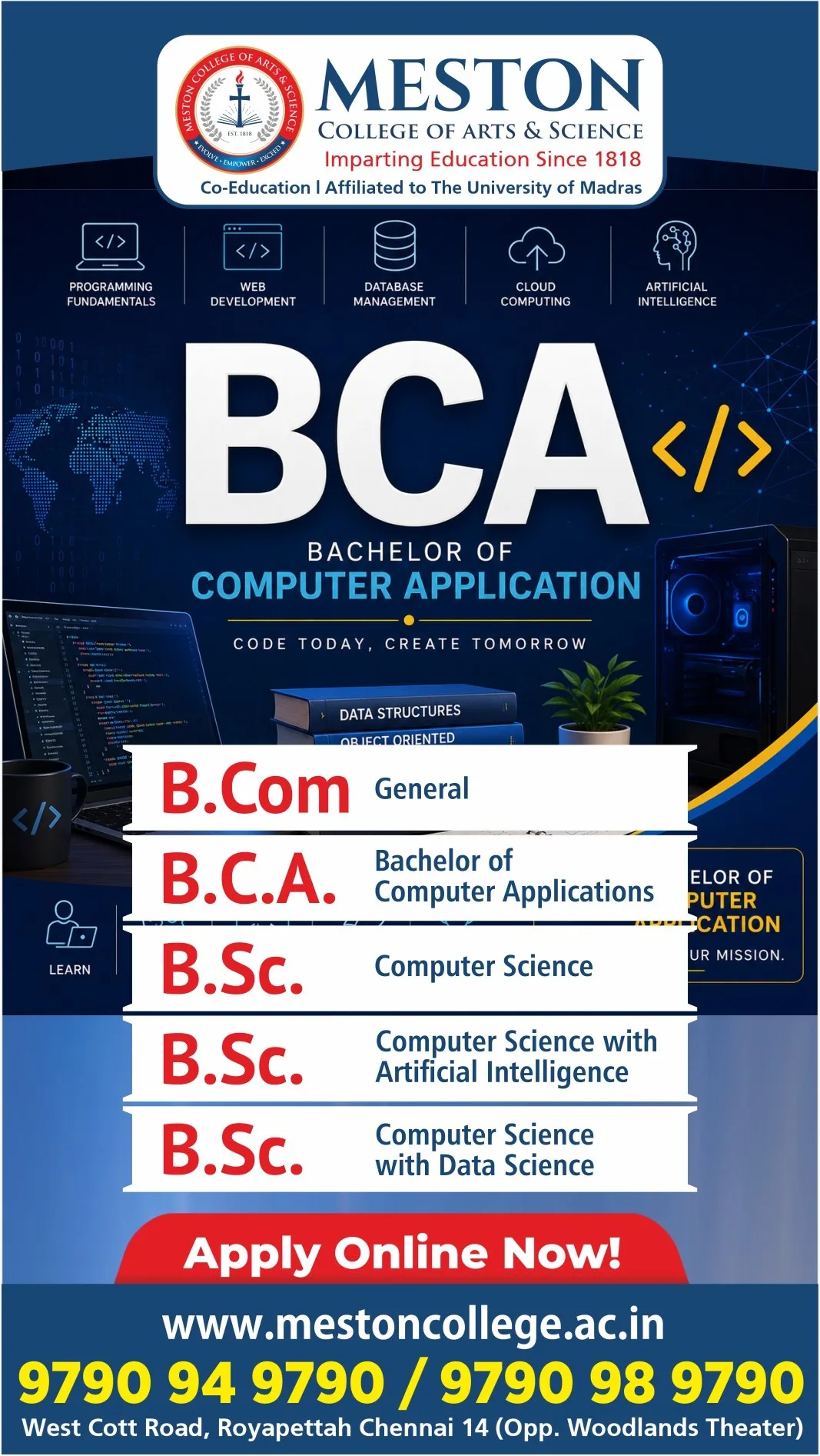 Meston College BCA course admissions creative