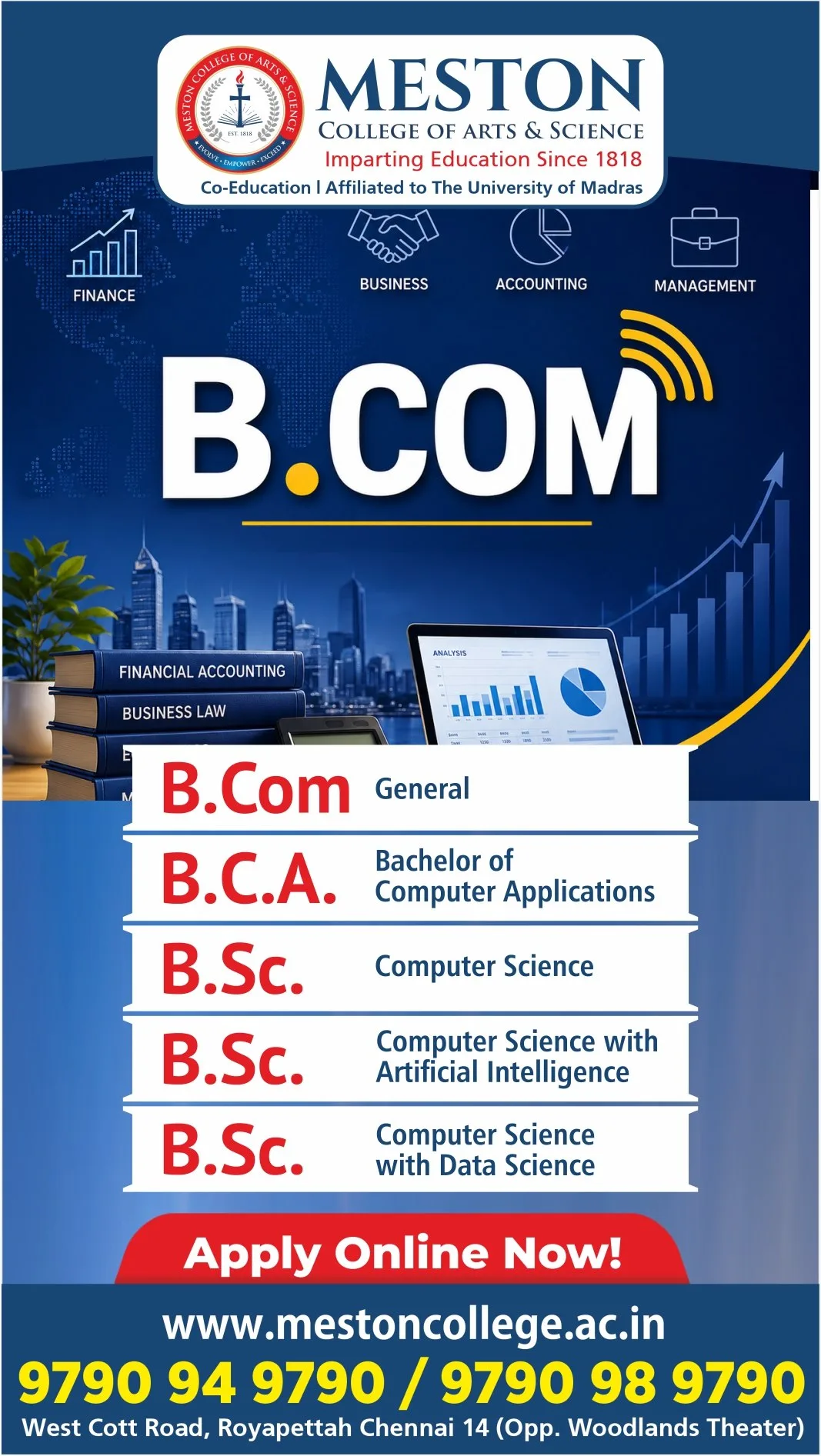 Meston College B.Com course admissions creative