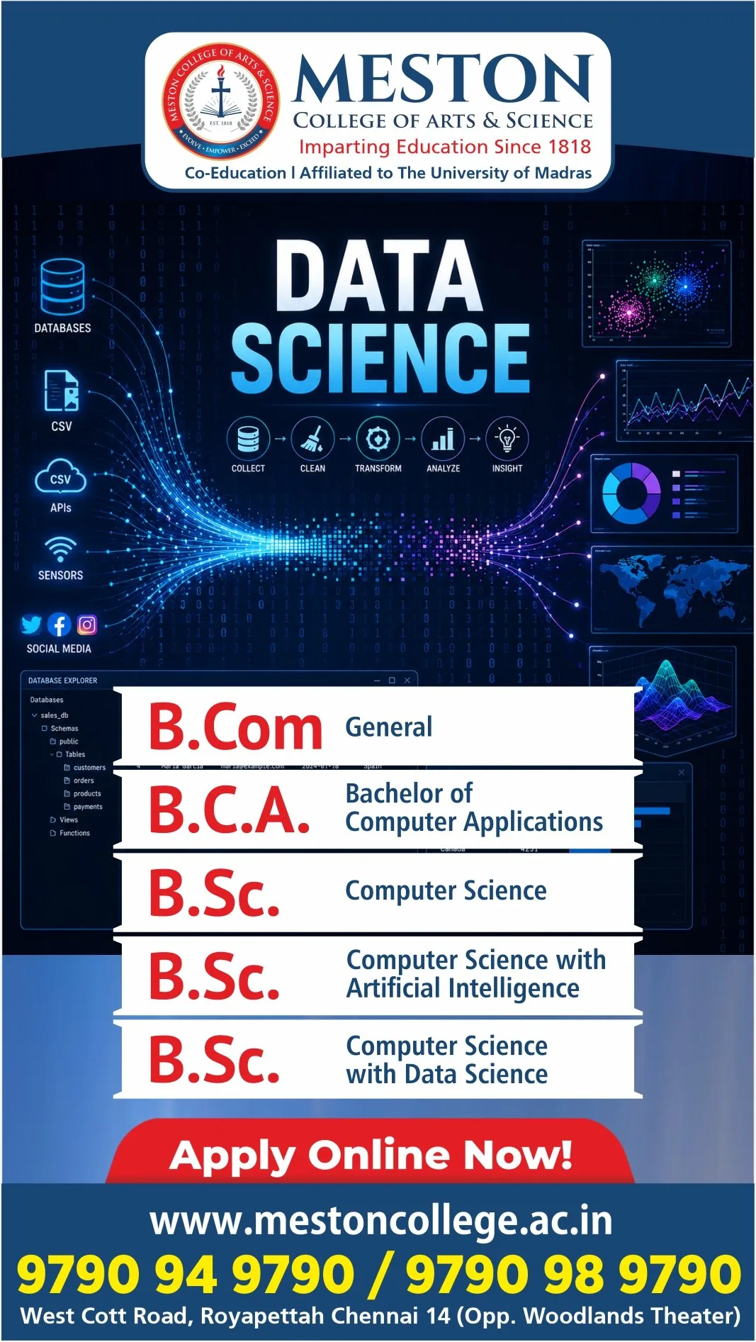 Meston College Data Science course admissions creative
