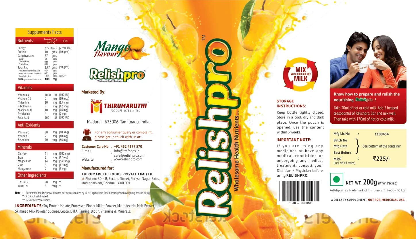 RelishPro Mango Flavour packaging label design