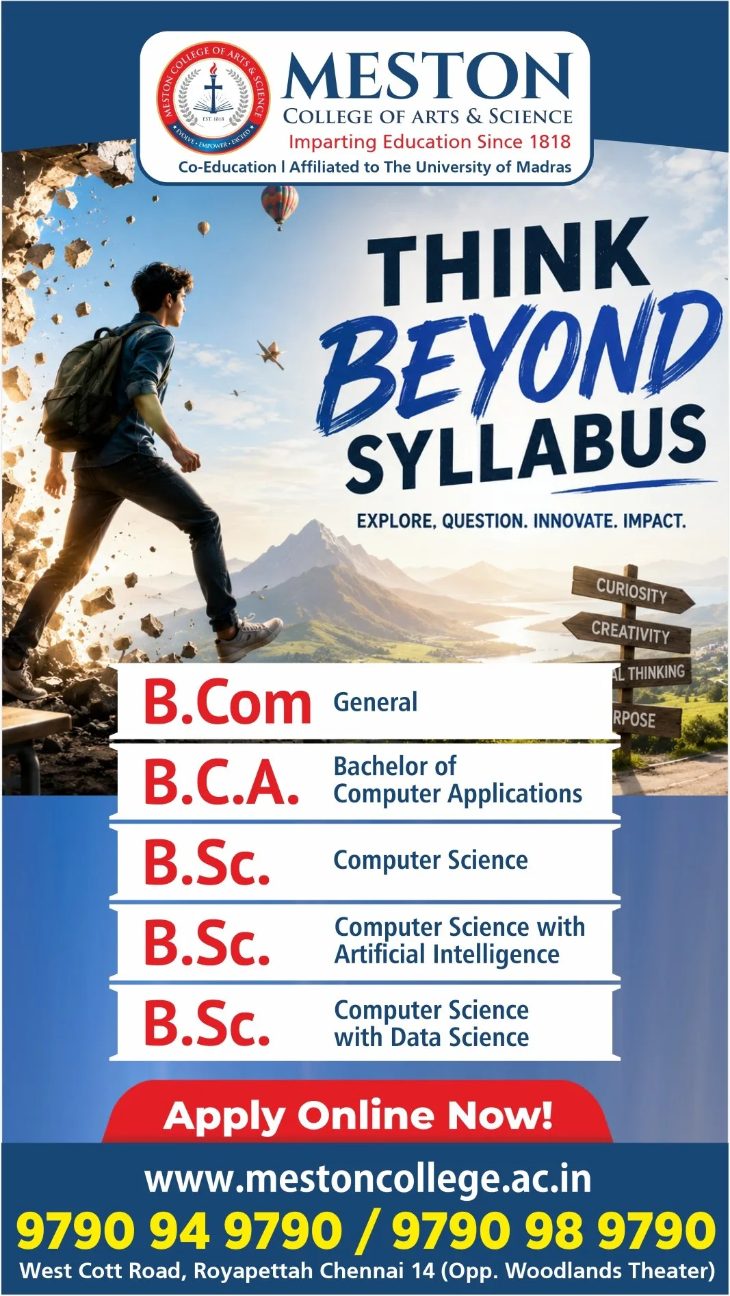 Meston College Think Beyond Syllabus admissions campaign