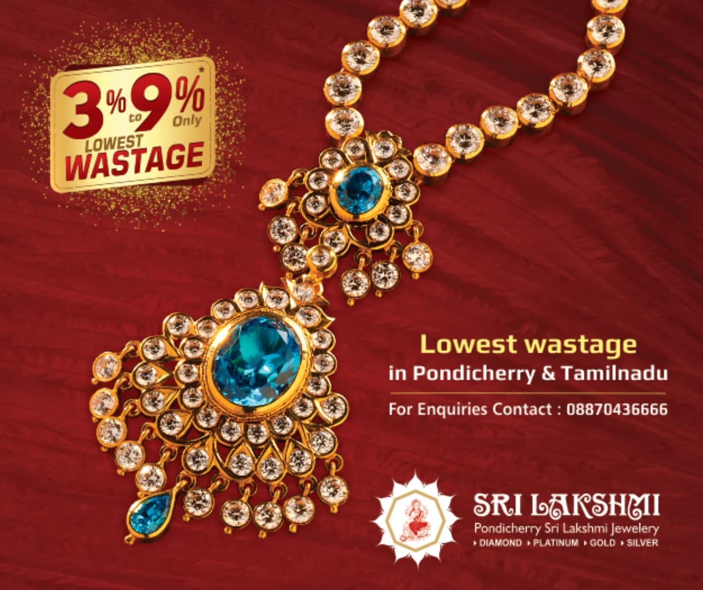 Sri Lakshmi Jewellery turquoise and gold pendant product photography