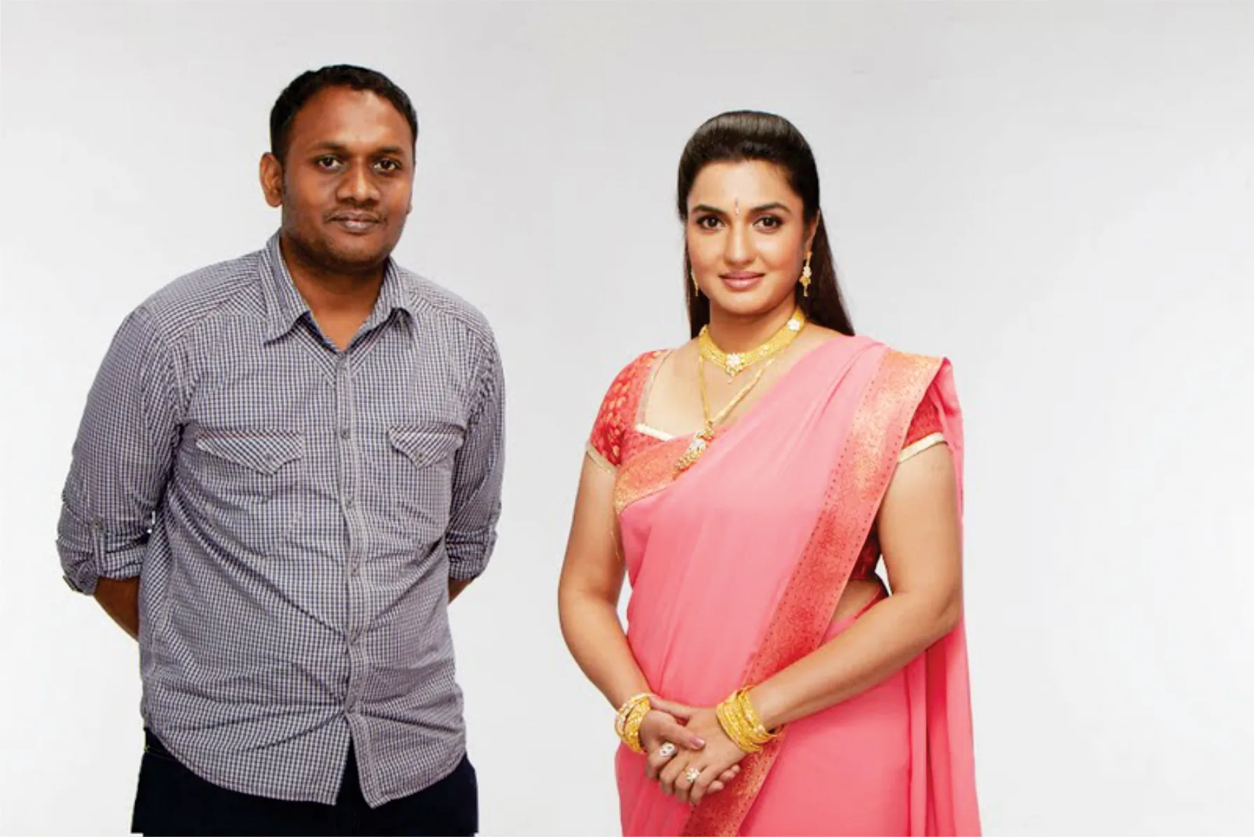 Suresh Ramakrishnan with a celebrity brand ambassador during a jewellery campaign shoot